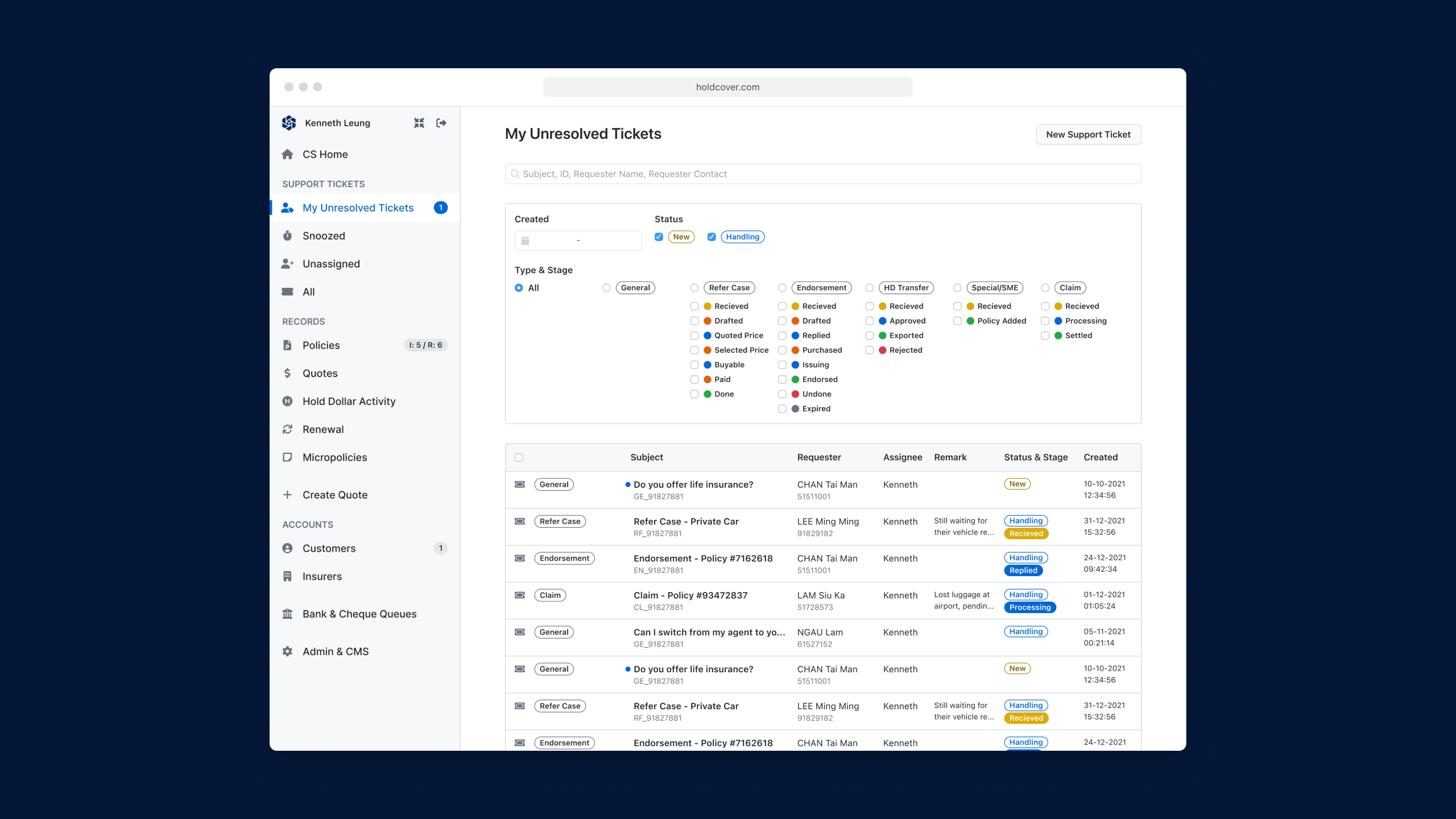 A screenshot showing the "unresolved tickets" list.