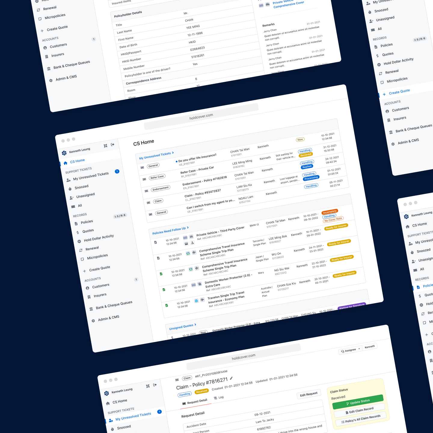 A collage of different screens of the system