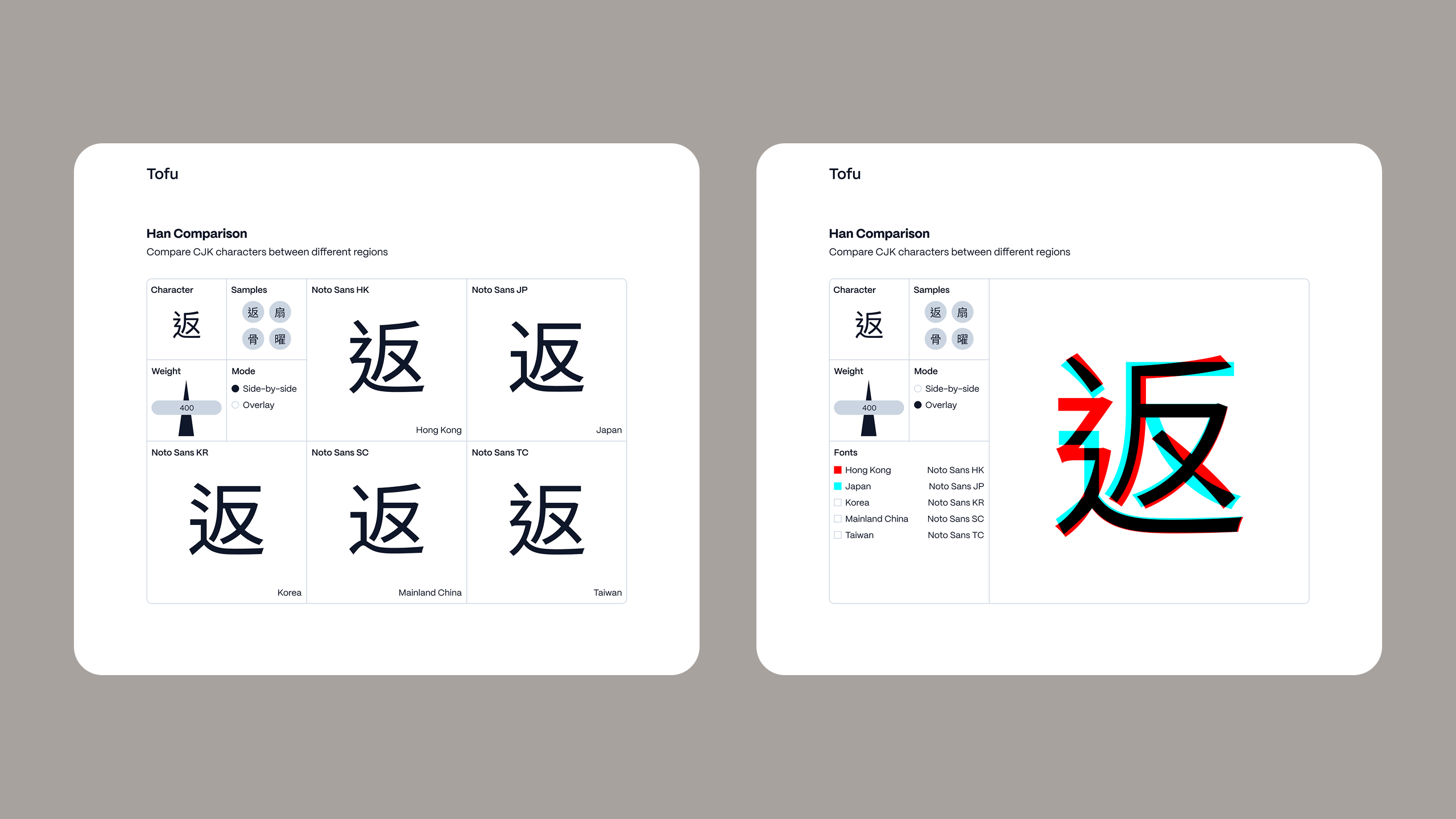 Two screens: one with a grid of six squares, one of them is controls for what to show on the other five. The other screen with a single square